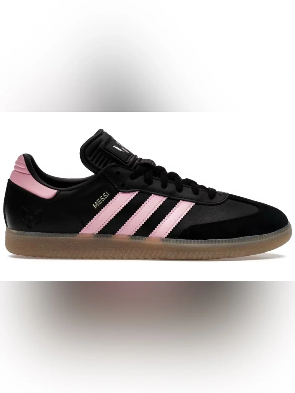 adidas Samba MESSI SOCCER Black with Pink Stripes and Gum Sole 8.5 men/9.5 women